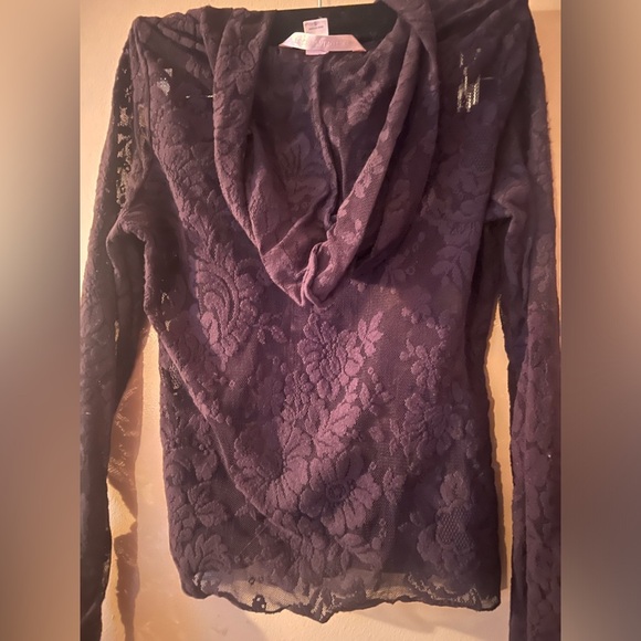 Victoria’s Secret black lace zip up sweater hoodie sheer sexy 90s boho y2k small - Picture 5 of 6
